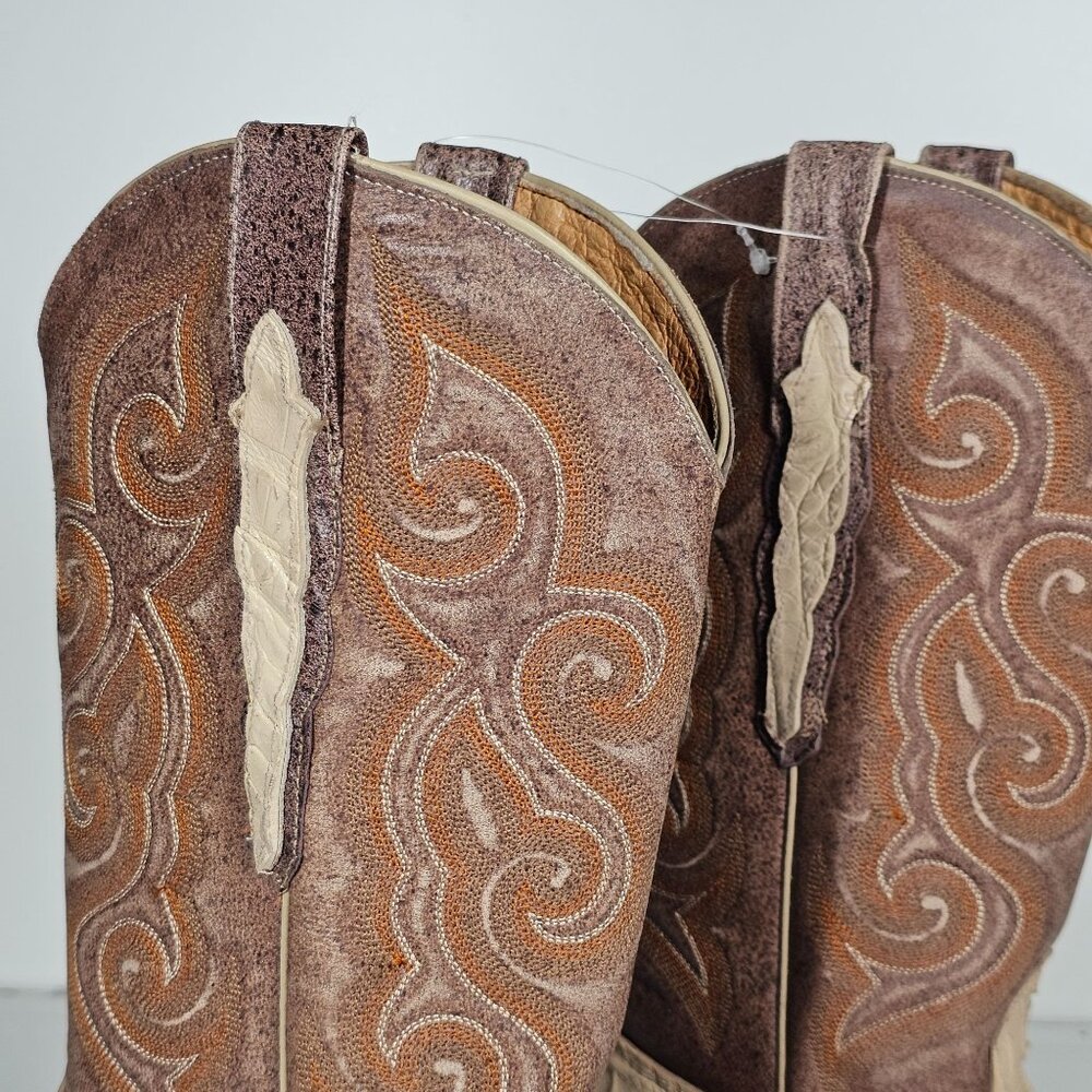 Sedona West Men's Genuine Hornback Caiman Tail Cut Cowboy Boots Tan Brown 6.5D - Picture 6 of 15